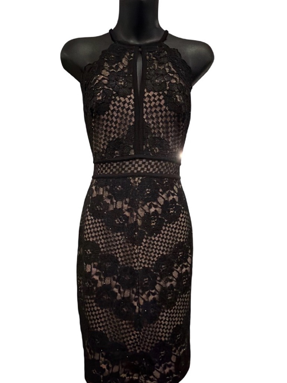 Morgan & Co. Black Lace Halter Midi Dress